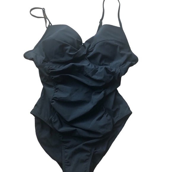 Assets By Spanx Black Ruched One Piece Swimsuit S. XL Twist Push Up Bust Summer - Picture 1 of 7